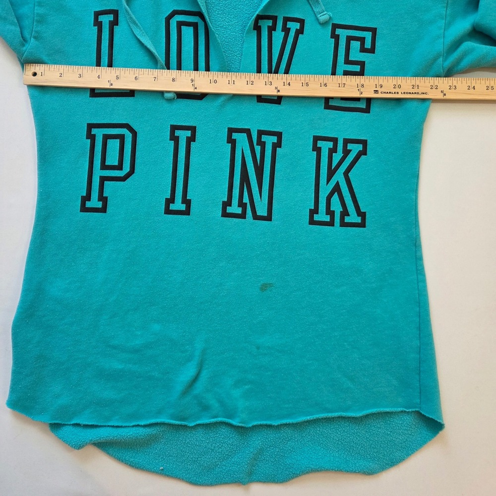 Victorias Secret PINK Hoodie Teal Blue Love Pink Graphic High Low Hem Large - Picture 8 of 10